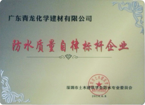 青龍公司榮獲“防水質(zhì)量自律標桿企業(yè)”牌匾 深圳防水
